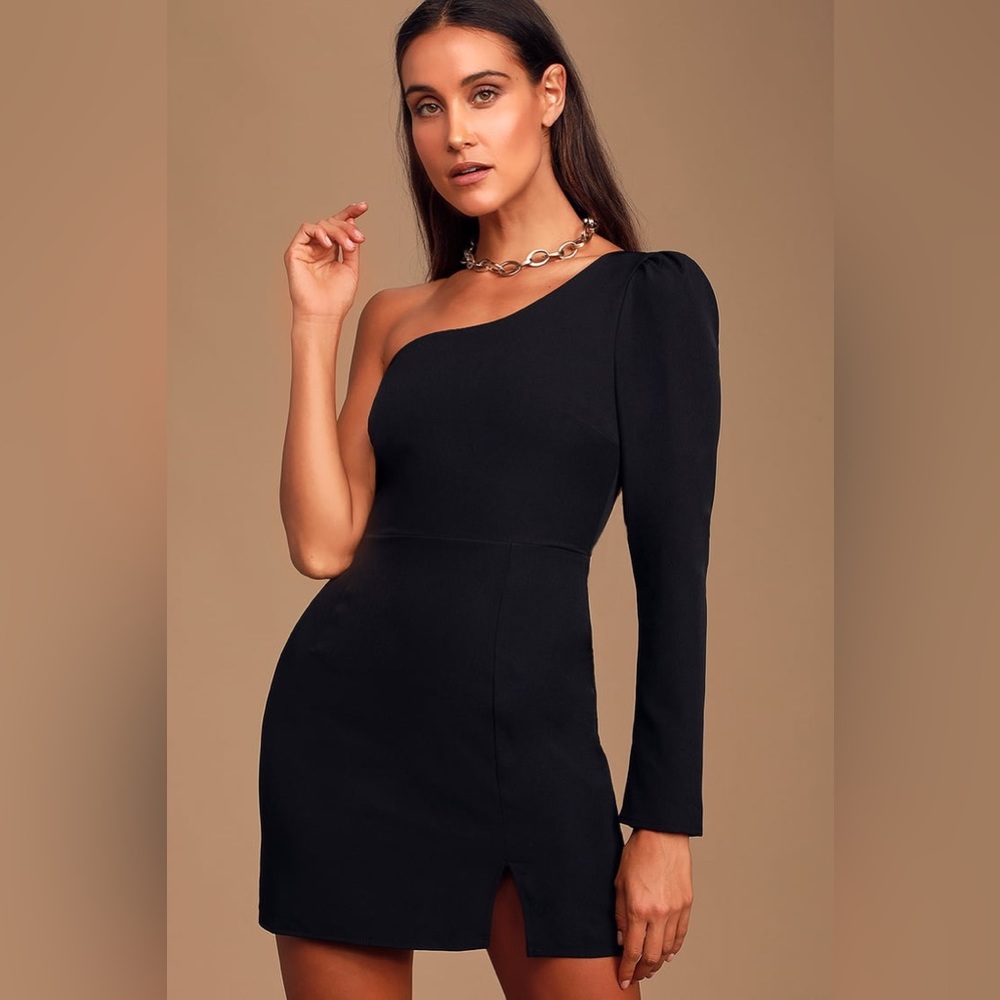 All Is Well Black One-Shoulder Long Sleeve Bodycon Dress